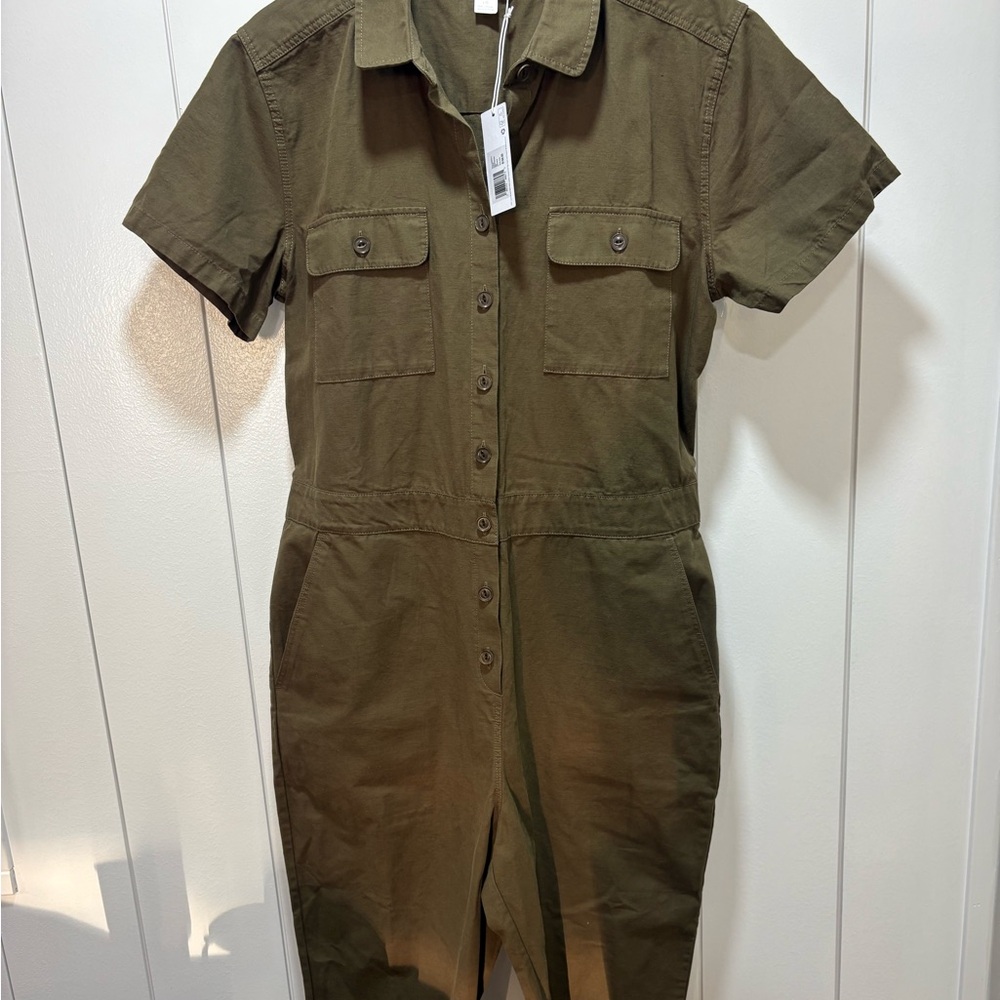 Outerknown Olive Green Short-Sleeve Utility Jumpsuit